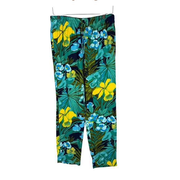 Talbots Tropical Floral Pull-On Pants Small Blue Green Relaxed Travel Resort - Picture 3 of 7